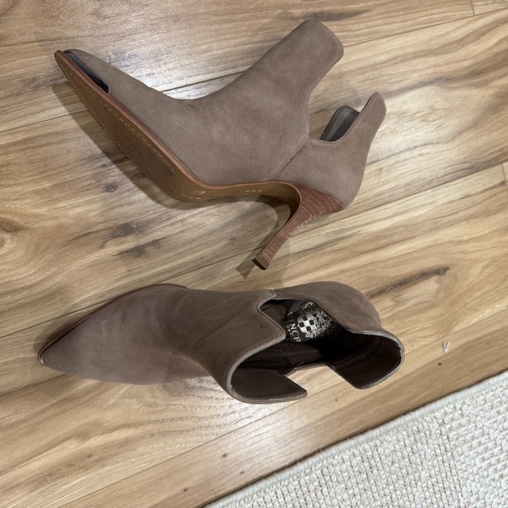 Vince Camuto Brown Heeled Boots with Unique Cut and Slip-On Style